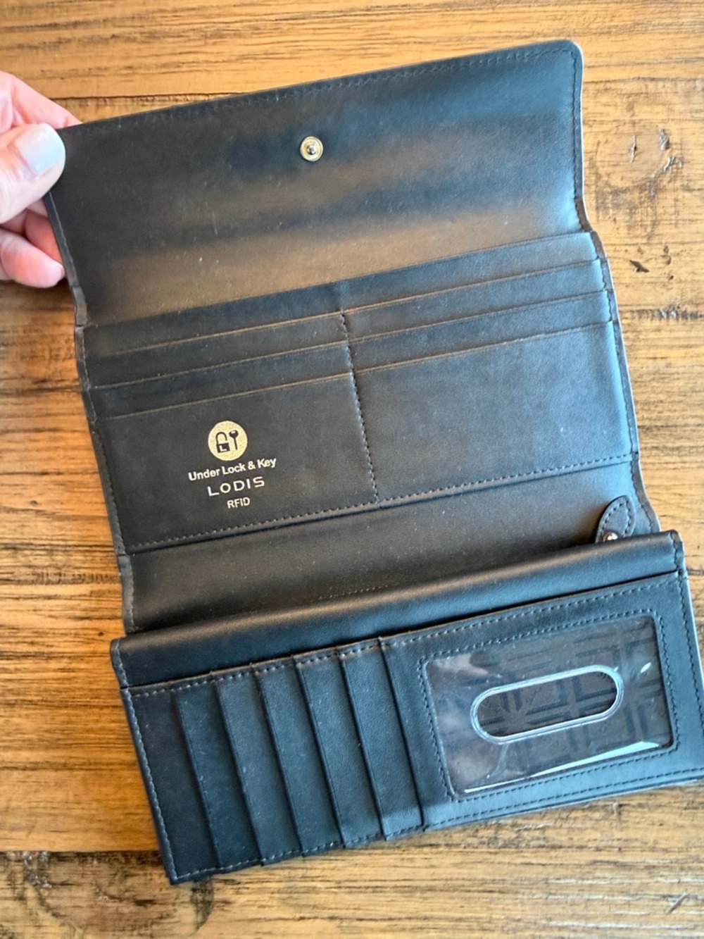 Lodis Black Pebbled Leather Zip Wallet with Gold Hardware - Picture 3 of 7